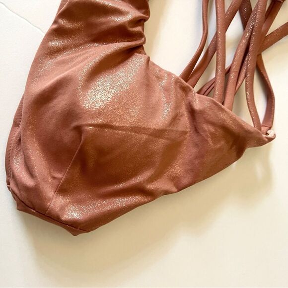 Mae Shimmery Sparkle Bikini Swim Top S Clay- Mauve Color - Picture 4 of 7